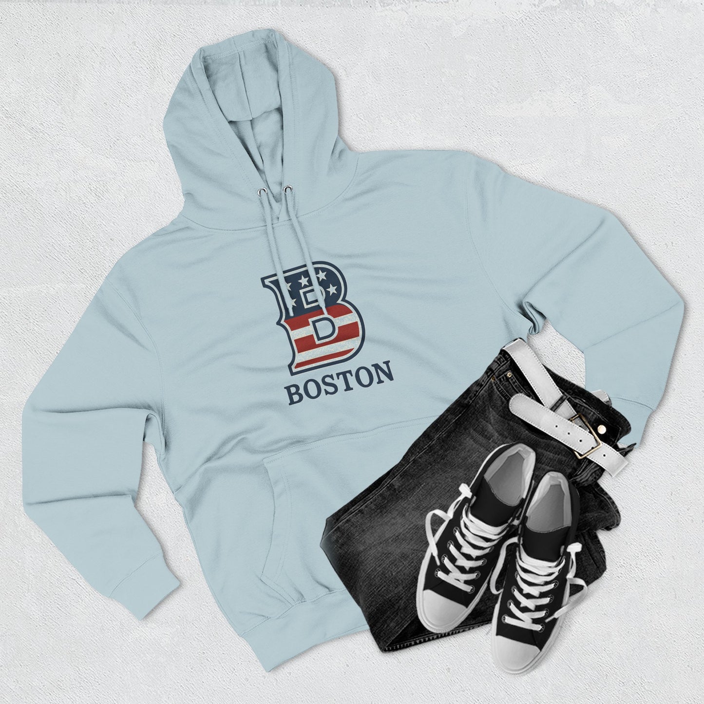 Boston Patriotic Hoodie — Three-Panel Fleece Comfortable Style