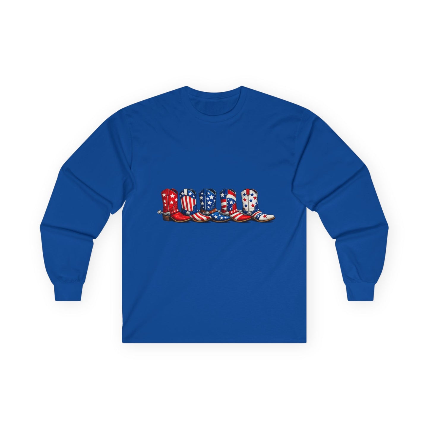 Long Sleeve Tee — Patriotic Cowboy Boots USA Graphic