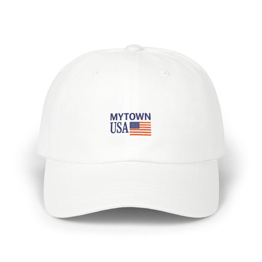 MYTOWN USA' Embroidered American Flag Cap (Customizable Back Text)