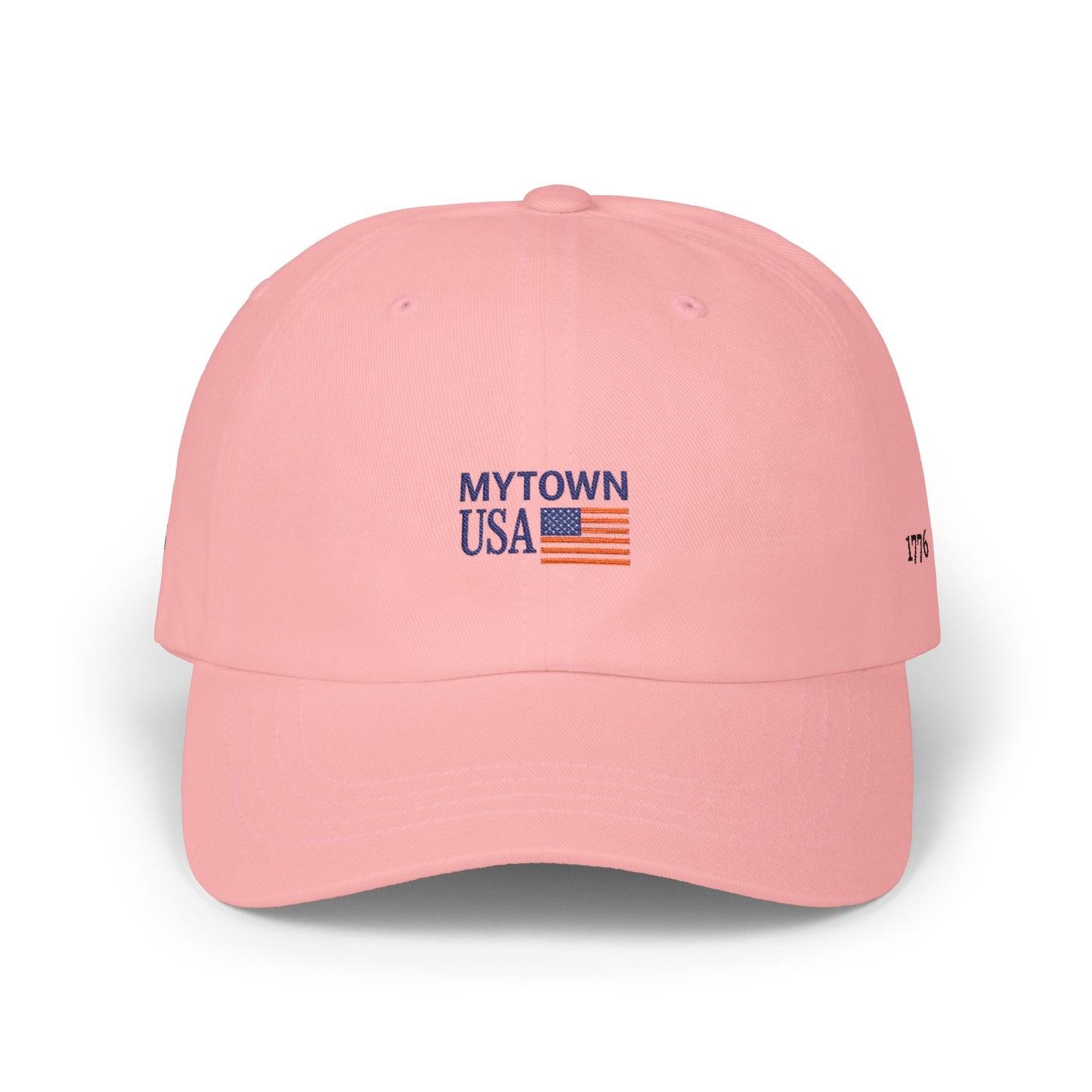 Dad Cap — 'MYTOWN USA' Embroidered American Flag Cap (Customizable Back Text)