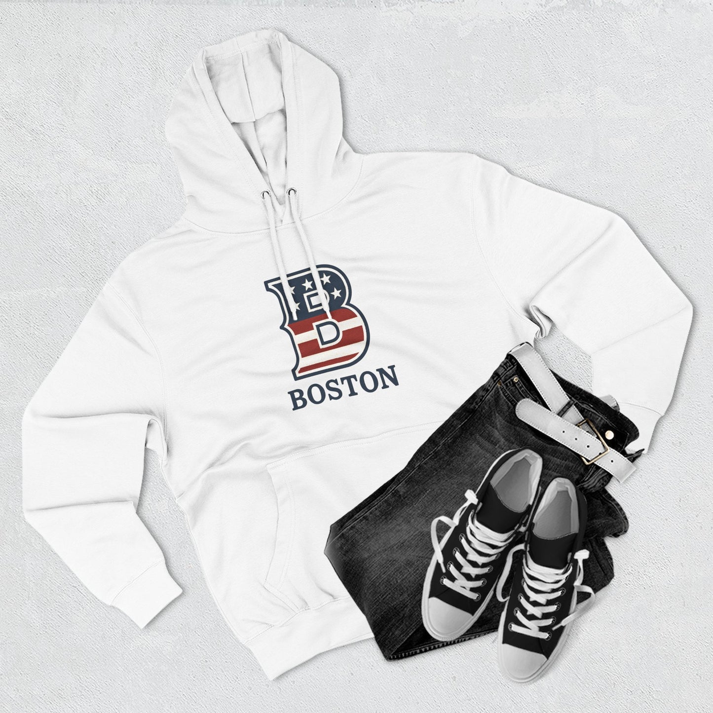 Boston Patriotic Hoodie — Three-Panel Fleece Comfortable Style