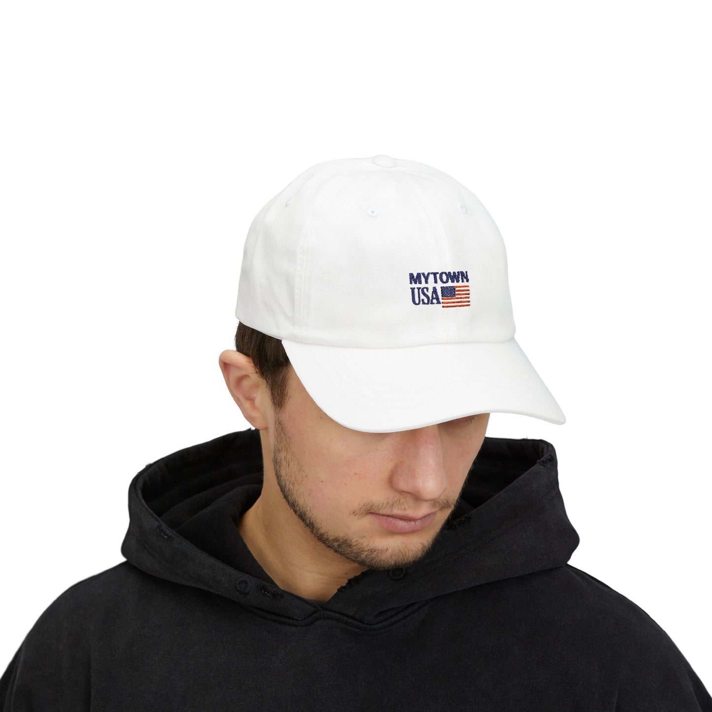 MYTOWN USA' Embroidered American Flag Cap (Customizable Back Text)