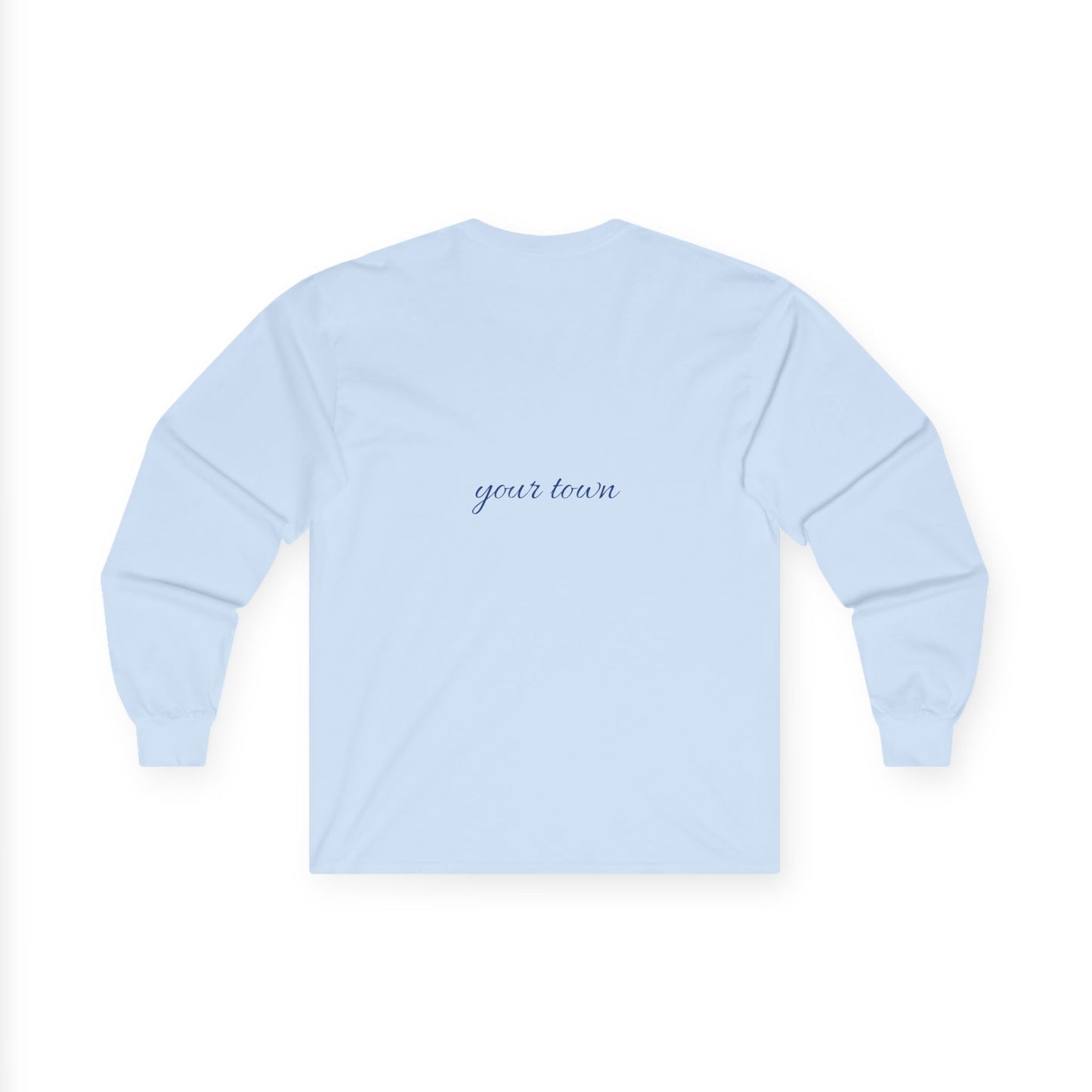 MYTOWN USA Long Sleeve Tee — Patriotic Customizable 'your town' Back Print