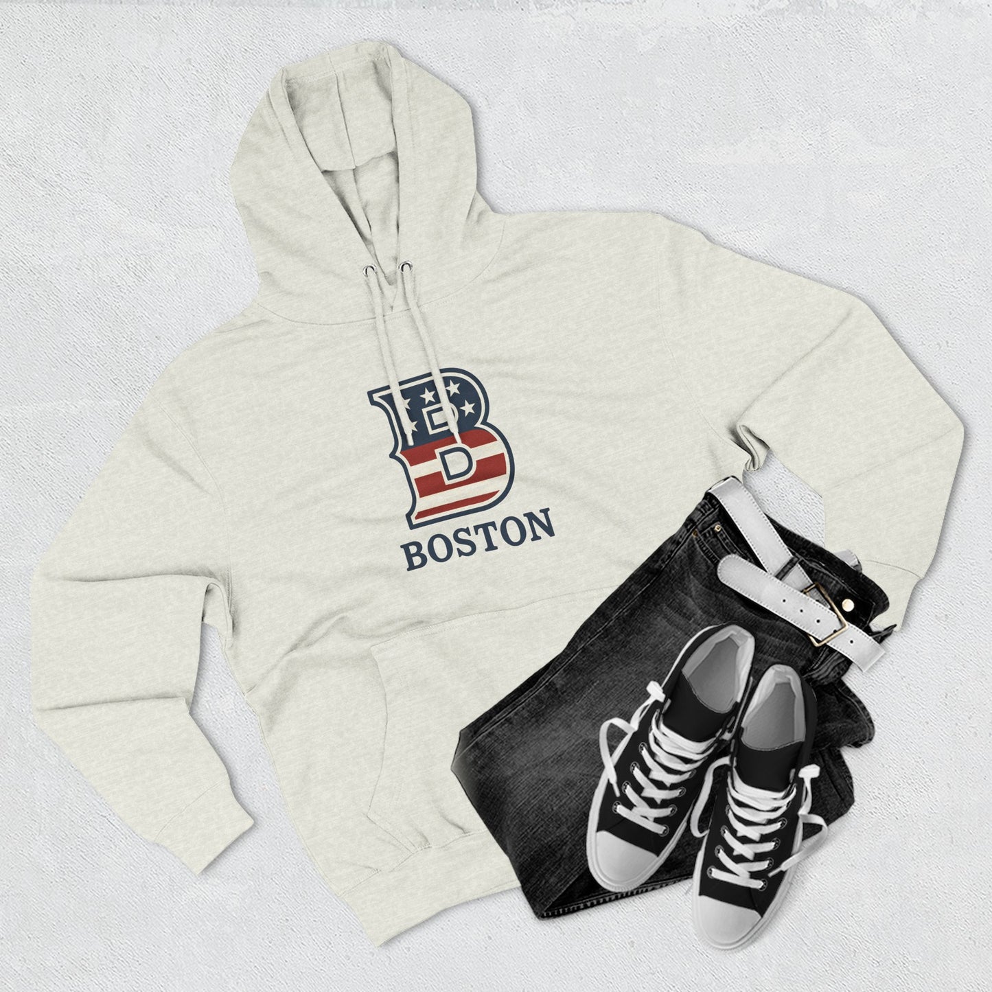 Boston Patriotic Hoodie — Three-Panel Fleece Comfortable Style