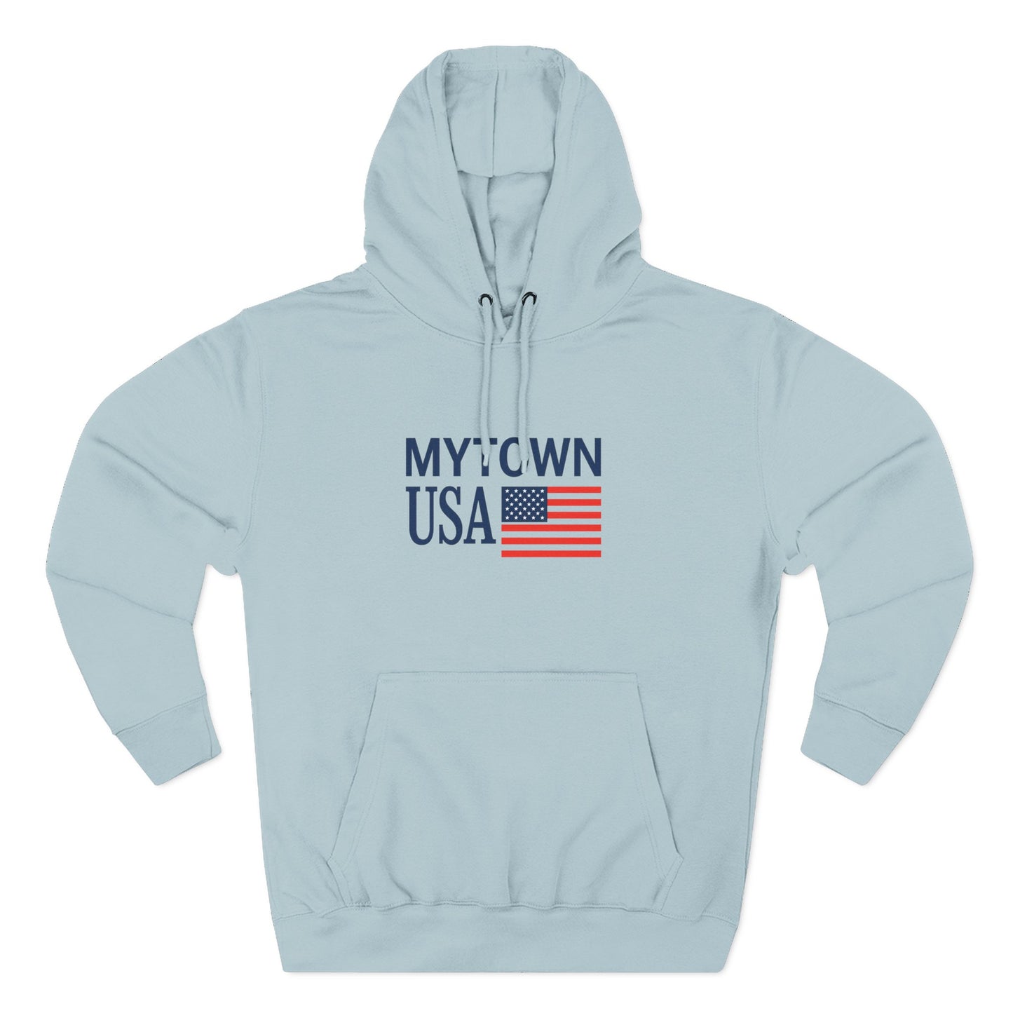 My Town USA Hoodie custom back to display your town— Patriotic American Flag Sweatshirt