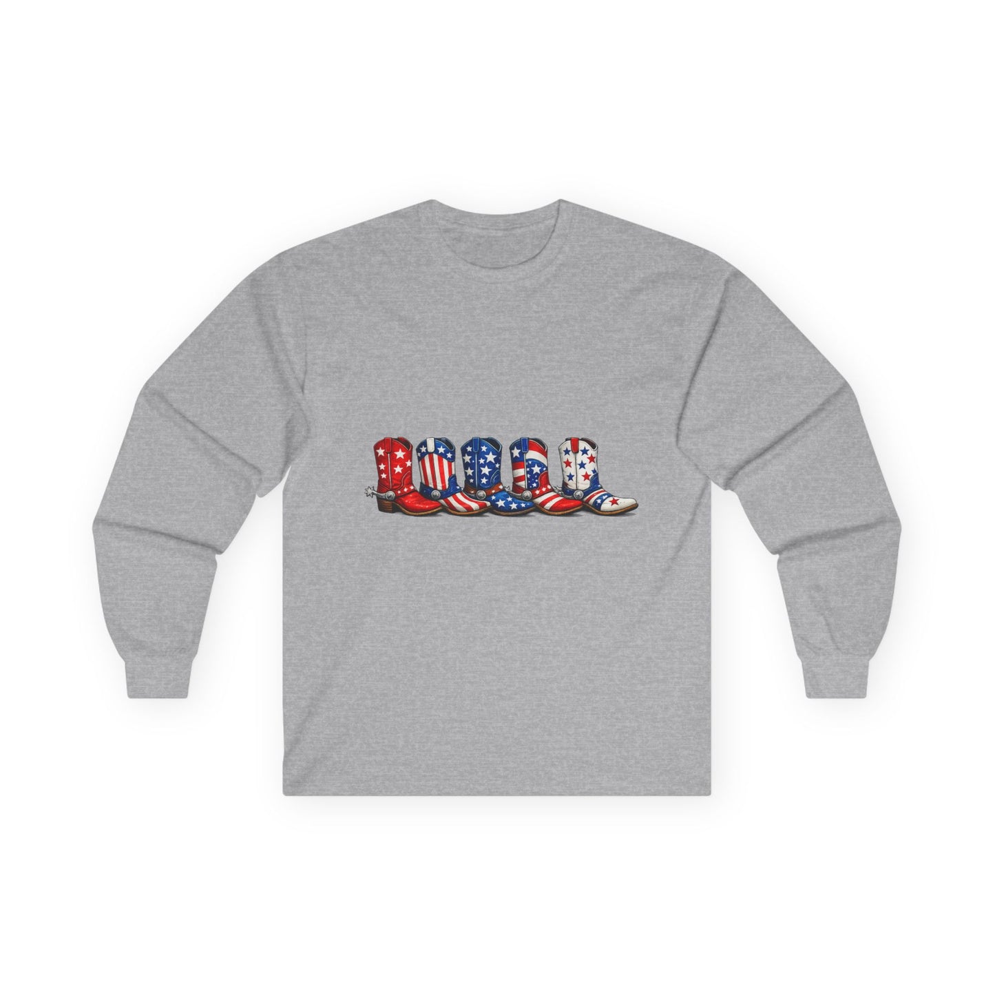 Long Sleeve Tee — Patriotic Cowboy Boots USA Graphic