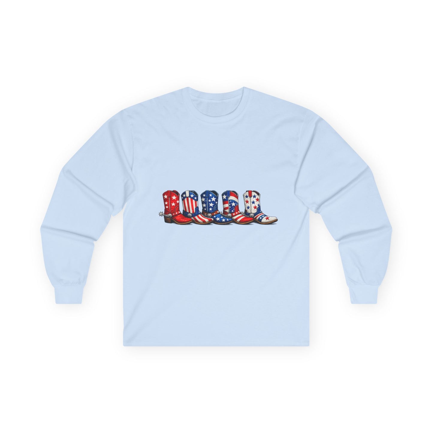 Long Sleeve Tee — Patriotic Cowboy Boots USA Graphic