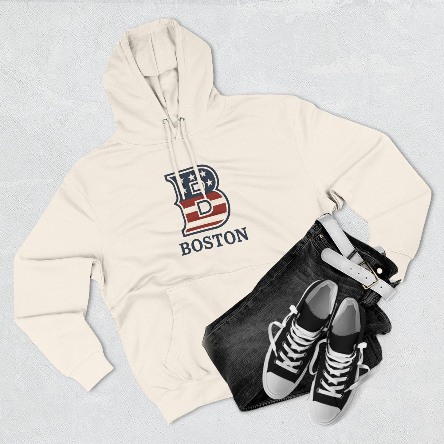 Boston Patriotic Hoodie — Three-Panel Fleece Comfortable Style