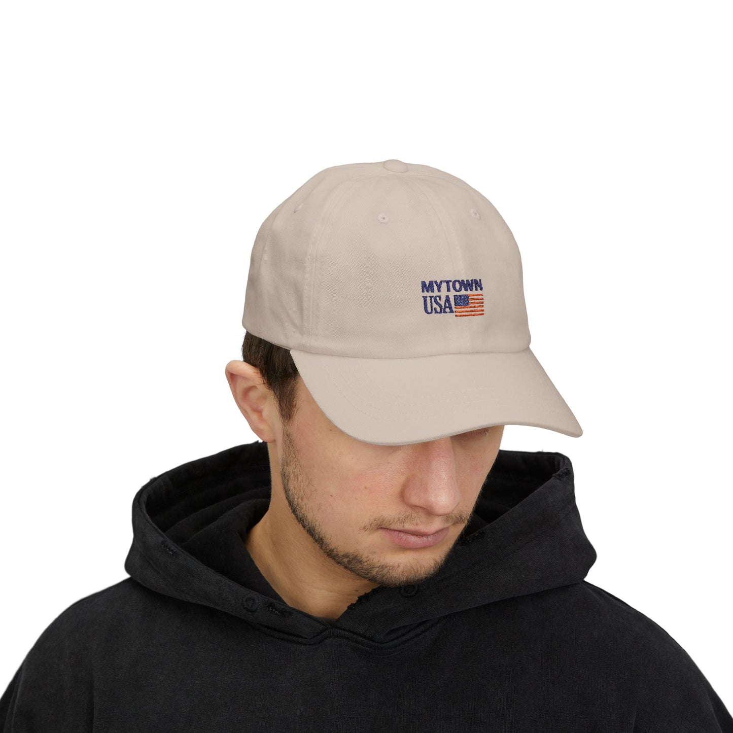 MYTOWN USA' Embroidered American Flag Cap (Customizable Back Text)