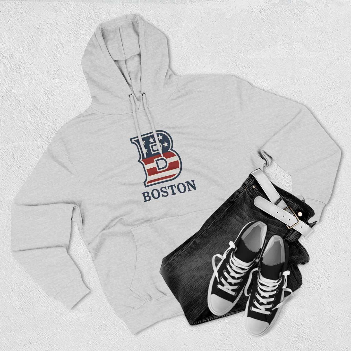 Boston Patriotic Hoodie — Three-Panel Fleece Comfortable Style