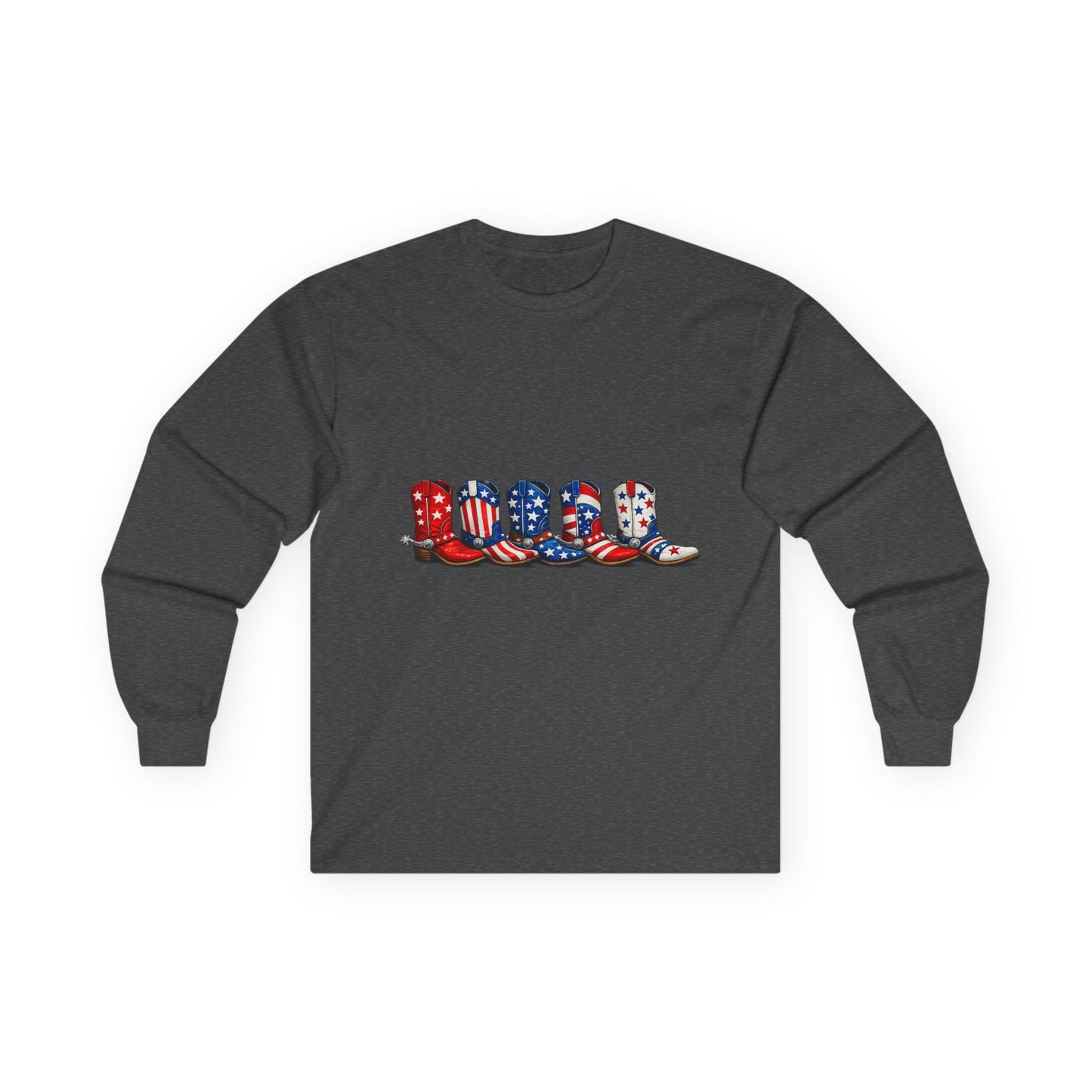 Long Sleeve Tee — Patriotic Cowboy Boots USA Graphic