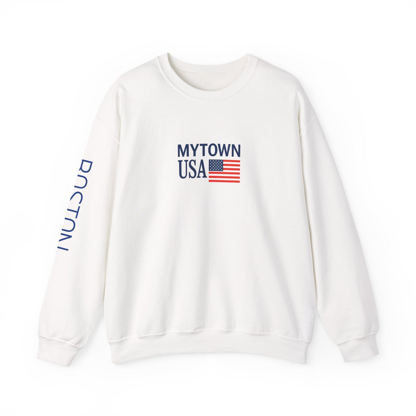 MyTown USA Crewneck Sweatshirt — Patriotic Small Flag Design