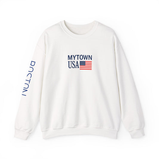 MyTown USA Crewneck Sweatshirt — Patriotic Small Flag Design