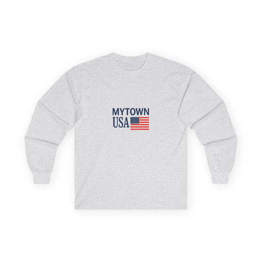 MyTown USA Long Sleeve Tee Flag Shirt Custom back