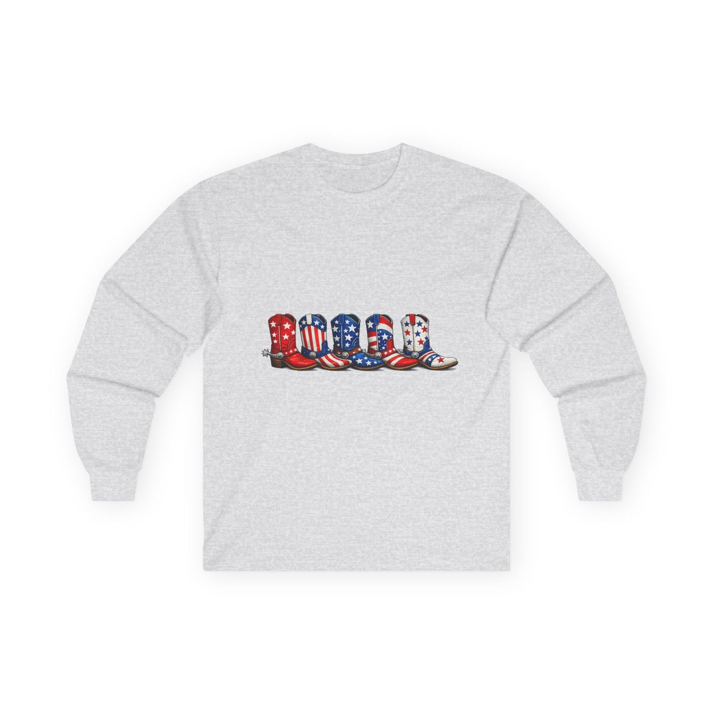 Long Sleeve Tee — Patriotic Cowboy Boots USA Graphic