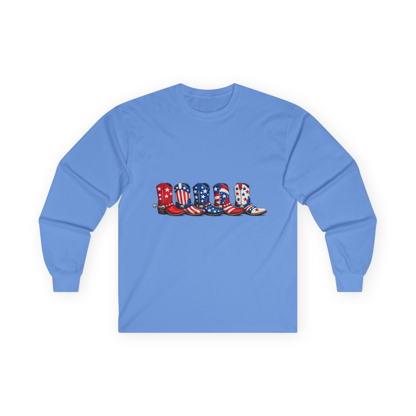 Long Sleeve Tee — Patriotic Cowboy Boots USA Graphic