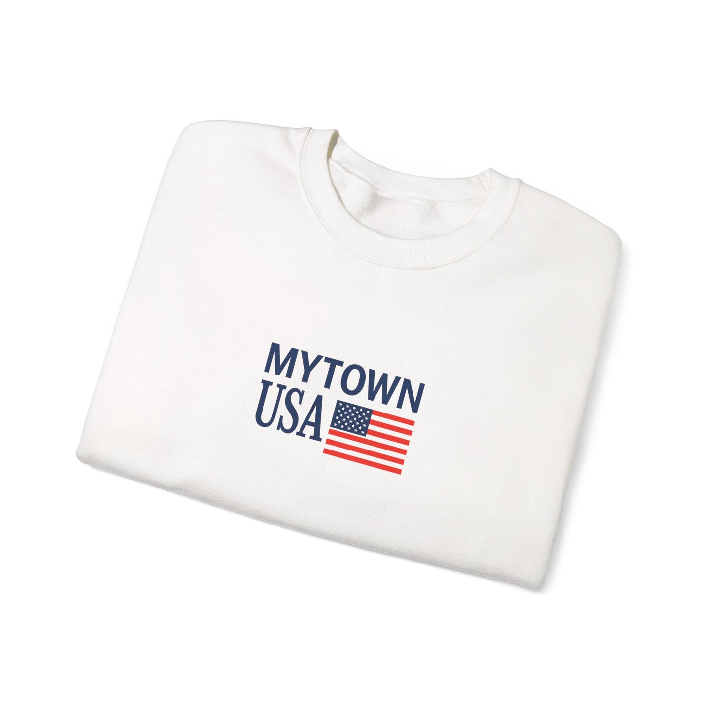 MyTown USA Crewneck Sweatshirt — Patriotic Small Flag Design