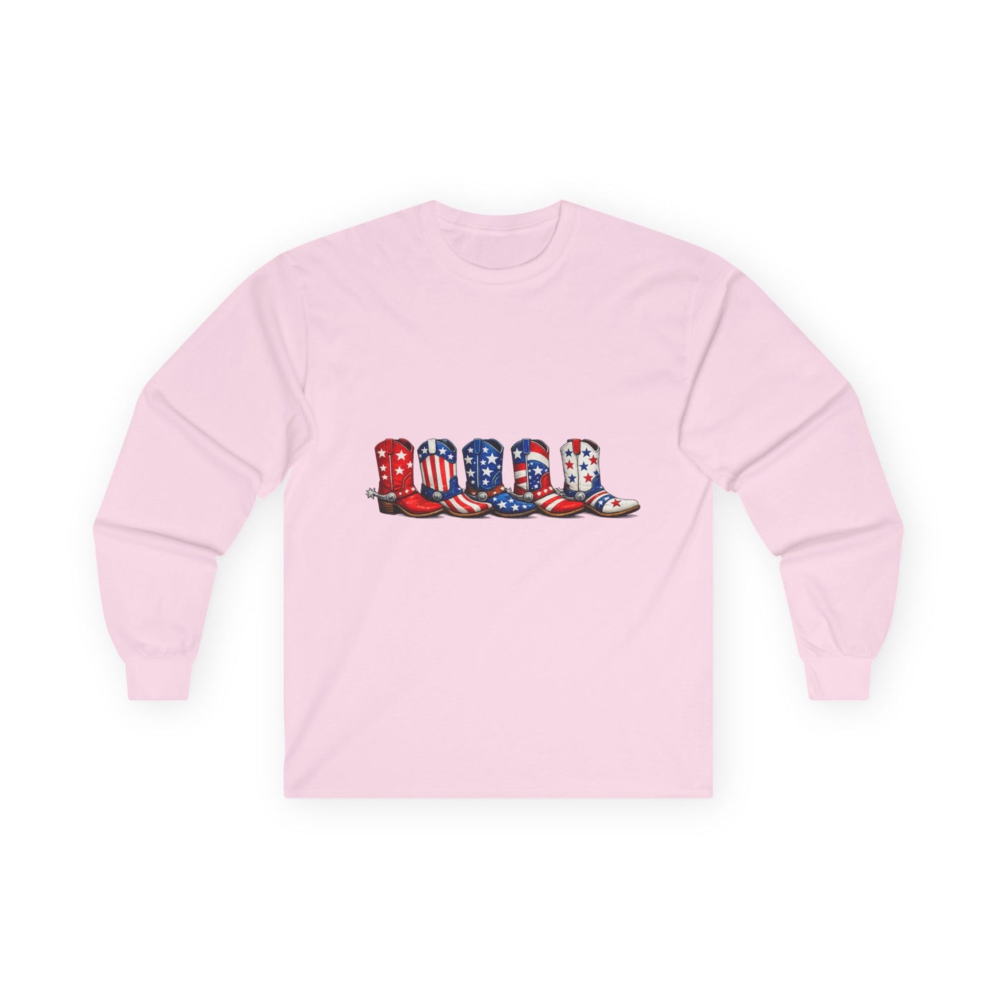 Long Sleeve Tee — Patriotic Cowboy Boots USA Graphic